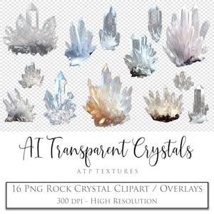 Superpositions de cristaux de cliparts png pour le scrapbooking et la photographie. Graphiques photo transparents en quartz transparents fabriqués par ATP Textures. IA