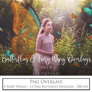 18 Png OVERLAYS, FEE Flügel & SCHMETTERLINGE Set 9 / Digital Fotografie, Scrapbooking Clipart, Photoshop Overlay, Schmetterling