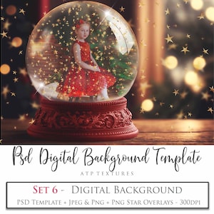 PHOTOSHOP TEMPLATE, Digital Background - Snow Globe - Psd Template, No. 6 - PNG Overlays, Photo Overlay, Christmas Clipart, Scrapbooking Ai