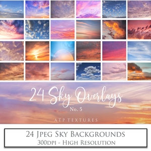 24 SKY OVERLAYS - Set 5 - Foto-overlay, zonsopgang, zonsondergang, digitale fotografie, scrapbooking, achtergrond, digitaal papier, landschapsprint
