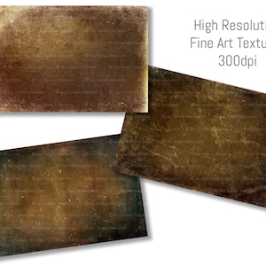 May include: Three different textured backgrounds in brown, green, and yellow tones. These high-resolution fine art textures are 300dpi.