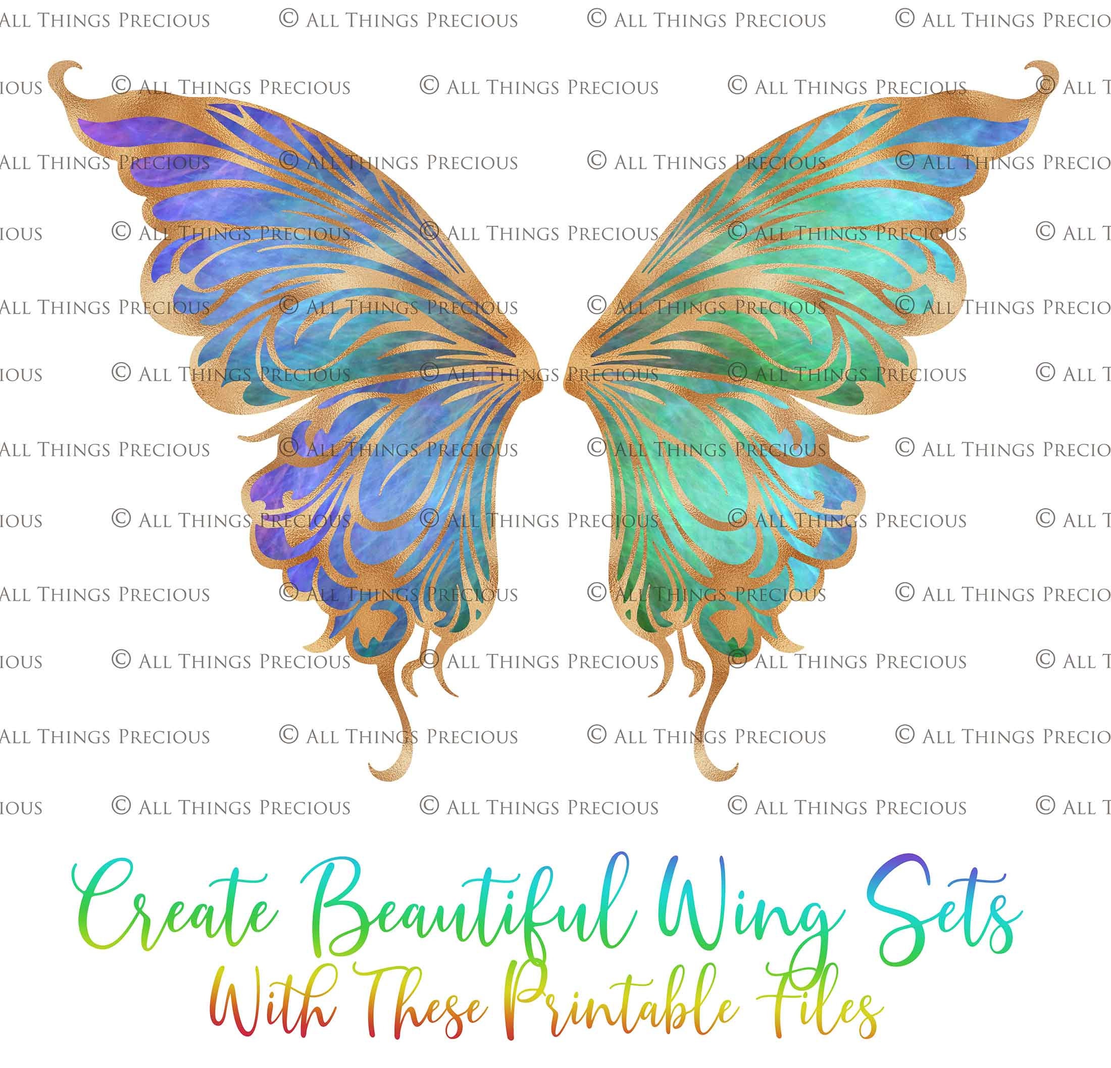 PRINTABLE FAIRY WINGS Set 65 Scrapbooking Clipart, Digital Wing