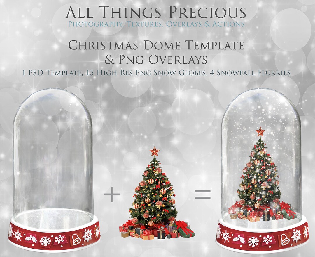 Christmas snow globe photoshop template digital overlays dome png