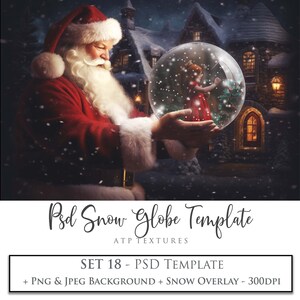 MODELO PHOTOSHOP, fundo digital, modelo Psd do globo de neve do Papai Noel, nº 18 Png, Jpeg, sobreposição de foto, clipart de Natal, álbum de recortes, AI