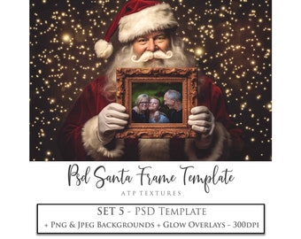 Digital Background, SANTA Frame Psd, No. 5, PHOTOSHOP TEMPLATE, Photography Edit, Christmas, For Photographers, Card Making, Scrapbooking Ai