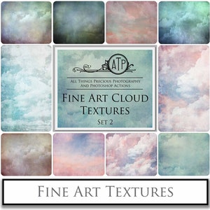 May include: A set of 9 digital cloud textures in various shades of blue, green, pink, and white. The textures are ideal for adding a touch of whimsy and ethereal beauty to your digital art projects.