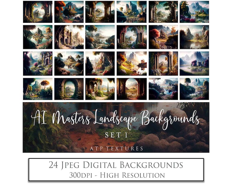 24 Ai Digital Backgrounds - Old Masters Landscape Set 1 - Photo ...