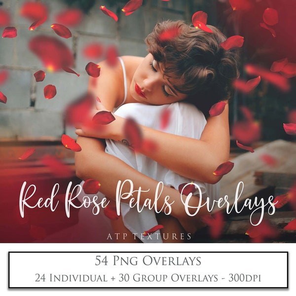 50 OVERLAYS PHOTOSHOP PNG - Red Rose Petal Clipart - Photo Overlay, Digital Scrapbooking, Fine Art, Photo Editing, Photography Edit