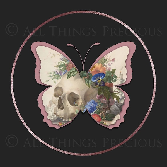 Vintage Floral BUTTERFLY CLIPART PNG Set 4 Butterflies Card Making Wall Print Digital Scrapbooking Scrapbook Old Masters Flowers