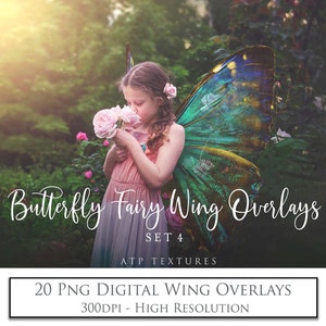 20 PNG OVERLAYS Butterfly Fairy WINGS Set 4  Digital Wing, Fantasy Overlays, High Res, Clipart Fairy, Photography, Photoshop Overlay