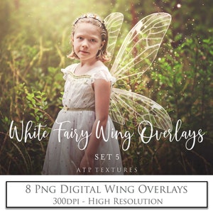 Png OVERLAYS - White FAIRY WINGS, Set 5 / Photo Overlay,  Png Wing, Clipart, Fantasy Edit, High Resolution, Photoshop, Digital