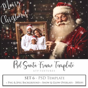 Fundo digital, SANTA Frame Psd, No. 6, PHOTOSHOP TEMPLATE, Edição de fotografia, Natal, Para fotógrafos, Criação de cartões, Scrapbooking Ai