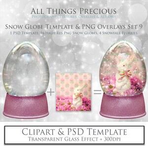 PHOTOSHOP TEMPLATE & OVERLAYS - Easter Snow Globe - Png Overlay, Psd Template No.9 - Egg, Snow Dome, Photoshop Clipart, Digital, Snow