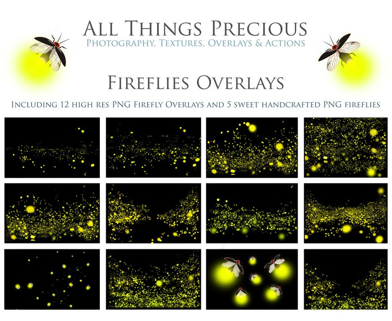 12 FIREFLY Overlays & 5 png LIGHTENING BUGS Digital Etsy