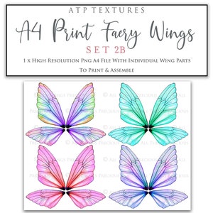 A4 PRINT FAIRY WINGS Set 2B Png Clipart, jewellery Making, Template, Photoshop, Art Doll, Printable, Earrings Craft, Wing Pattern image 1