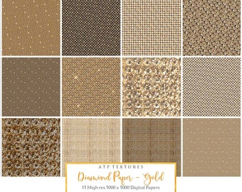 15 Digital PAPERS - DIAMONDS - GOLD / Scrapbooking, Background, Card Making, Collage, Photoshop Texture, Clipart, Paper Craft