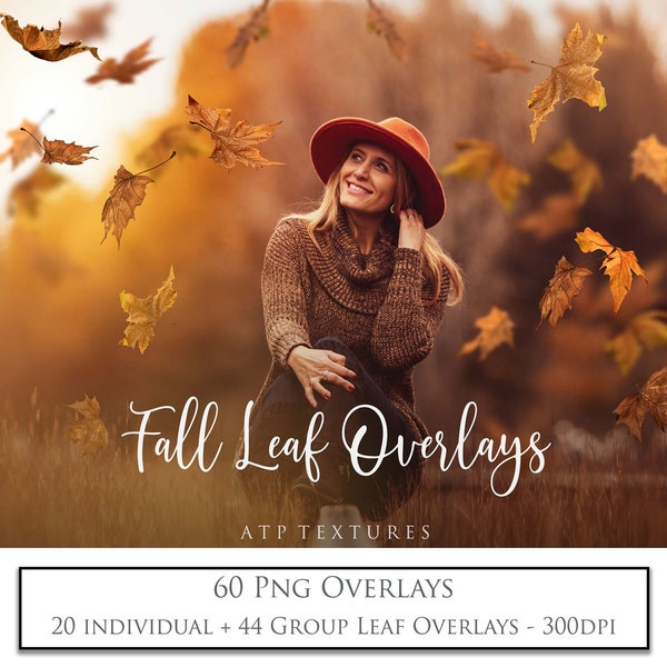 60 FALL LEAVES OVERLAYS, Autumn Png Leaf Overlay, Photography, Digital Scrapbooking Clipart, High Res, Photoshop, Photo Edit