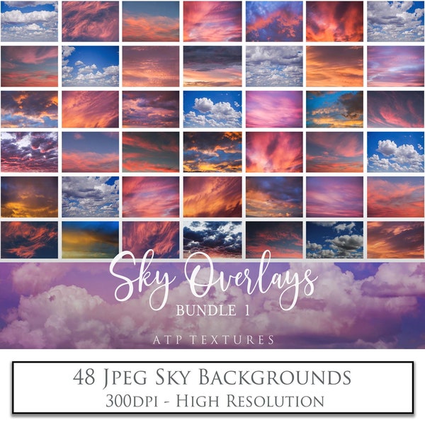 42 SKY OVERLAYS Bundle 1 Photoshop Overlay, Clouds, Cloudy Skies, Sunset, Photography, High Res Photograph, Digital Background
