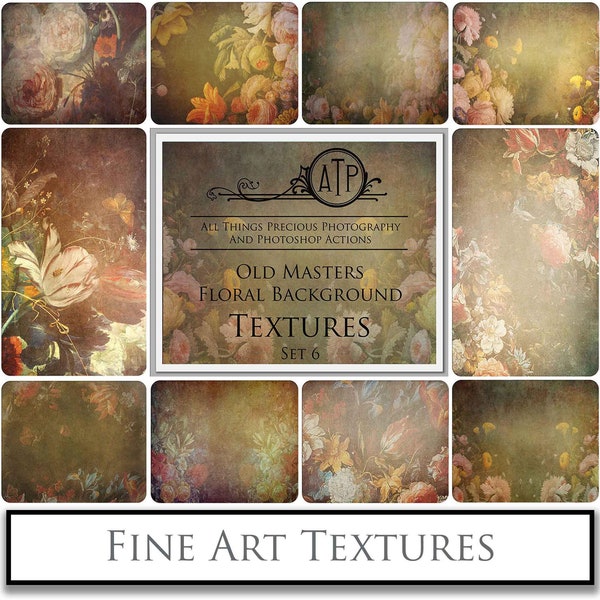 10 Fine Art FLORAL TEXTURES - Old Masters Background Set 6 / Photography Texture, Digital Scrapbooking, Photoshop Overlays, Flower Print