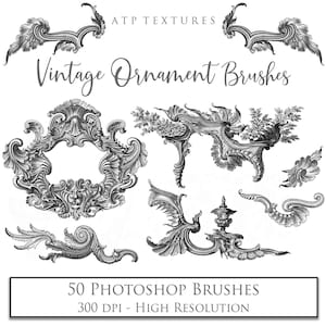 50 PHOTOSHOP BRUSHES - Vintage Ornament, Set 1 / Digital Scrapbooking, Ornamental Frames,  Photography Brushes, High Resolution