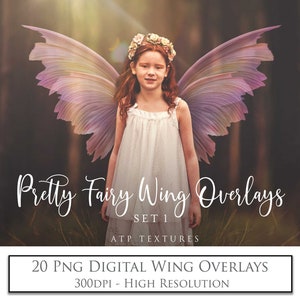 24 Png OVERLAYS, Pretty FAIRY WINGS Set 1  / Digital Fairy Wing, Clipart, Fantasy Edit, High Res, Photography, Photoshop Overlay, Download