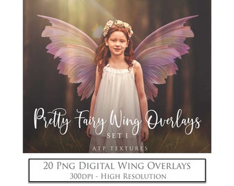 24 Png OVERLAYS, Pretty FAIRY WINGS Set 1  / Digital Fairy Wing, Clipart, Fantasy Edit, High Res, Photography, Photoshop Overlay, Download