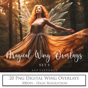 Magical OVERLAYS, 20 Png FAIRY WINGS Set 3, Ai Clipart, High Resolution, Photography Overlay, Photoshop Editing, Child Photo Edit, White