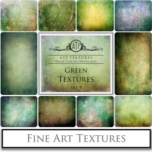 10 Fine Art TEXTURES - GREEN Set 9 / Photography Texture, Digital Scrapbooking Background, Backdrop, Photoshop Overlays, Paper
