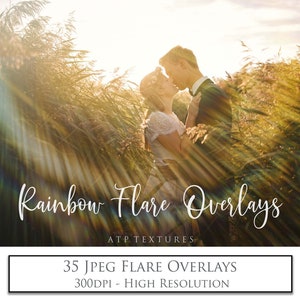 35 Sun Flare OVERLAYS - RAINBOW FLARES / Photo Overlay, Sunlight Background, Photoshop, Lens Flare Light, Sunshine