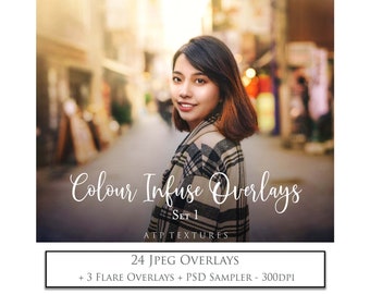 24 COLOUR INFUSE OVERLAYS with Base editing Photoshop Action Included / Digital Background, Photo Overlay, Texture Art