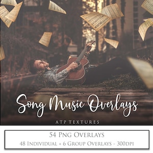 54 DIGITALE PNG-OVERLAYS - Vintage Song Music Overlay / Photoshop Png, hoge resolutie, vintage muziek, vintage clipart, fotobewerking, digitale kunst