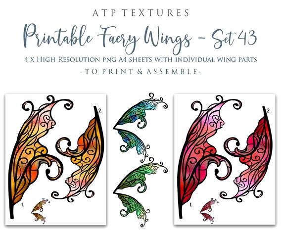 PRINTABLE FAIRY WINGS Set 43 - Scrapbooking Clipart, Digital Wing ...