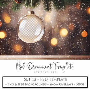 Digital Background, Christmas Ornament Psd File 12, PSD template for editing included. Xmas Gift Card, Photo Overlays, Scrapbooking, AI