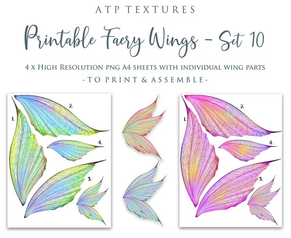 PRINTABLE FAIRY WINGS Set 10 - Transparent Overlays, Fairy Wing, Fine Art, High Resolution Template, Cosplay, Art Doll Wings, Child Costume Il_570xn