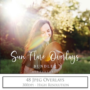 48 SUN FLARE Overlays, Lens Flares Bundle No.2 / Digital Sunlight, Photoshop Overlay, Light, Sunshine, Photo Editing
