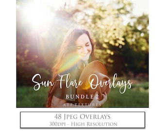 48 SUN FLARE Overlays, Lens Flares Bundle No.2 / Digital Sunlight, Photoshop Overlay, Light, Sunshine, Photo Editing