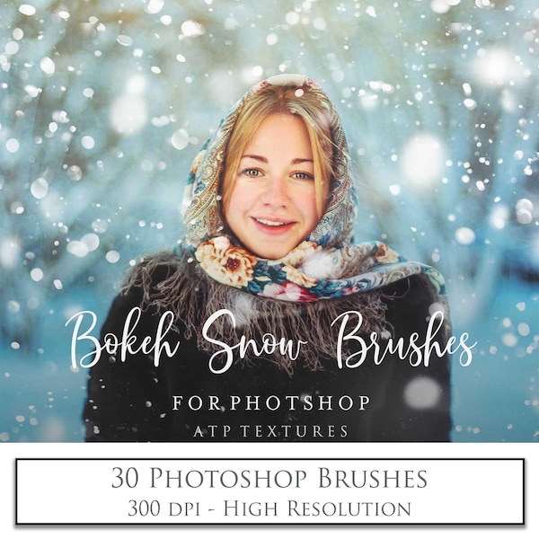 30 PHOTOSHOP BRUSHES - Bokeh Snow / Photography Overlays, Digital Scrapbooking Background, Winter Overlay, Snowflakes