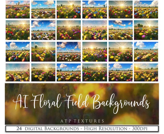 24 Digital Papers - Flower Field Backgrounds - Photo Overlay ...