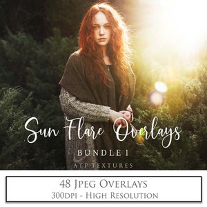 48 SUN FLARE Overlays, Lens Flares, Overlay Bundle No.1 / Sunlight, Photoshop Overlay, Light, Sunshine, Photo Editing