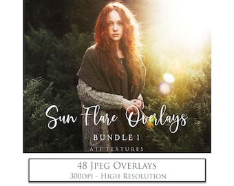 48 SUN FLARE Overlays, Lens Flares, Overlay Bundle No.1 / Sunlight, Photoshop Overlay, Light, Sunshine, Photo Editing