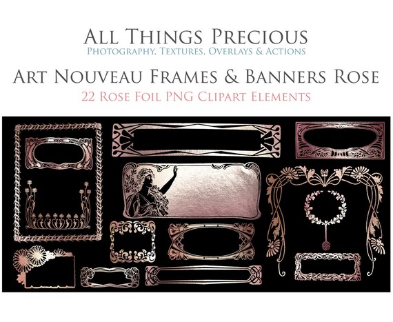 22 High Res Art Nouveau Png Rose Foil Frames Banners Clipart