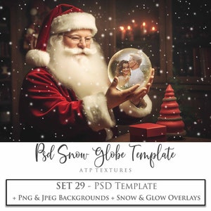 MODÈLE PHOTOSHOP, Modèle psd de boule à neige Père Noël à arrière-plan numérique, N° 29 png, Jpeg, superposition de photos, Noël, Scrapbooking, Noël, IA