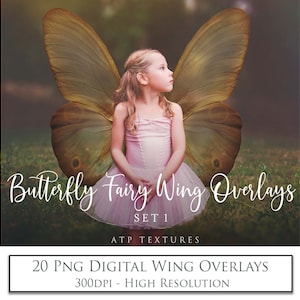 20 Digitale Overlays Png - Schmetterlings Feenflügel Set 1 / Clipart, Flügel Overlay, Hohe Auflösung, Fotografie, Photoshop Bearbeitung