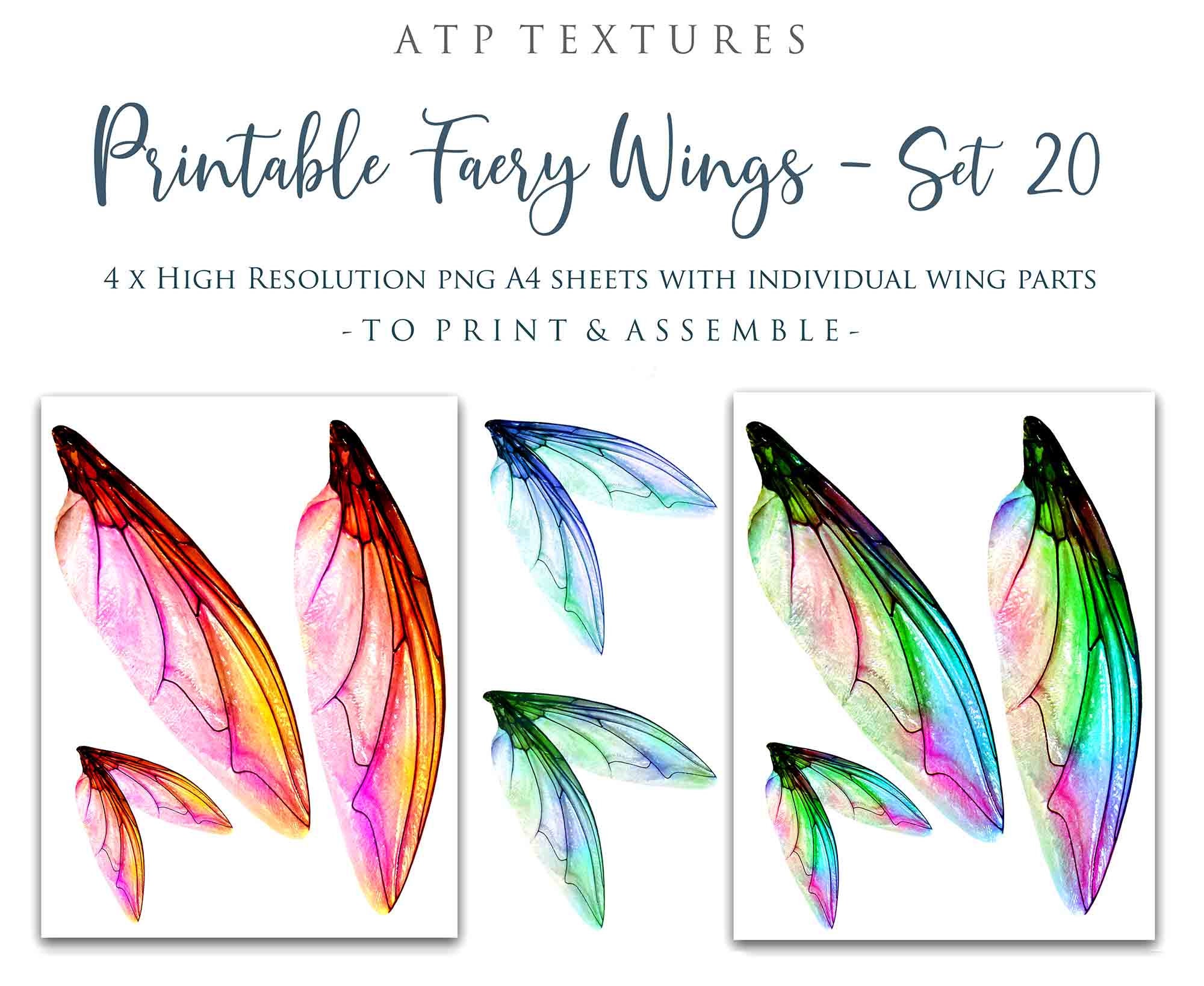 PRINTABLE FAIRY WINGS Set 20 Print Pattern Template - Etsy España