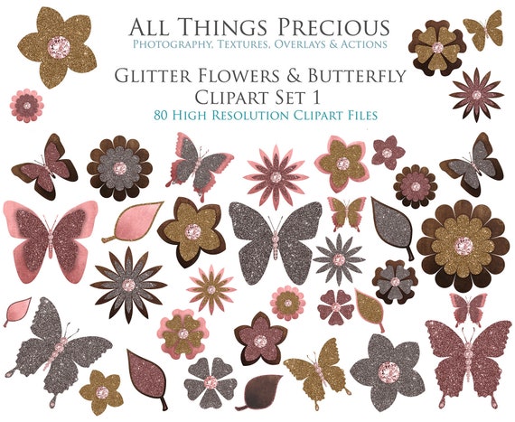 Vintage Floral BUTTERFLY CLIPART PNG Set 4 Butterflies Card Making Wall Print Digital Scrapbooking Scrapbook Old Masters Flowers