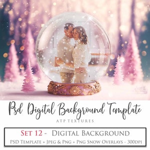 PHOTOSHOP TEMPLATE, Digital Background - Snow Globe - Psd Template, No. 12 - Photo Overlay, Christmas Clipart, Scrapbooking, AI