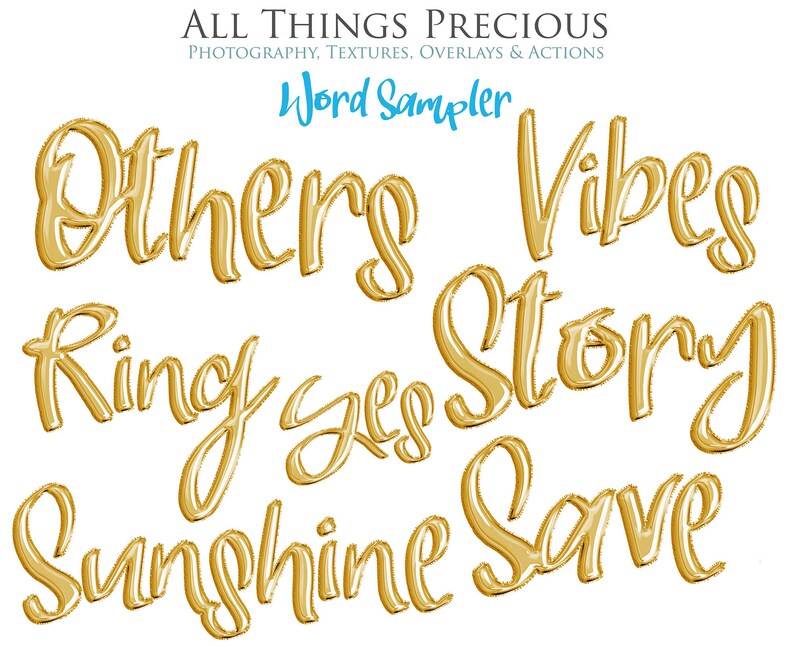 Scrapbooking Digital Photo Editing 420 CLIPART FOIL BALLOON Words Gold Png Letter Overlays Photoshop Art Card Making