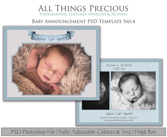 Baby Announcement Template No 4 Invitation Infant Card Newborn Boy Printable Digital Card Psd File For Photographers Photoshop By Atptextures Catch My Party