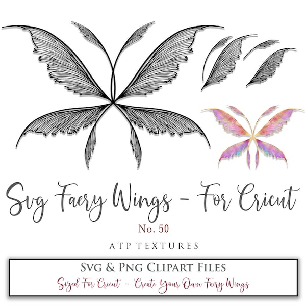 SVG FAIRY WINGS No. 50 - For Cricut - Individual Wing Parts, Costume, Cosplay Pattern, Printable Wing, Png Digital, Art Doll, Halloween
