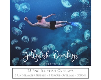 Png-ÖVERLÄGG - MANETER / Fotoöverlägg, hög upplösning, digitalfotografi, sjöjungfrukonst, maneter, Photoshop, clipart